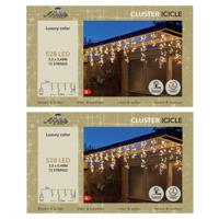 Ijspegelverlichting - 2x - 528 led lampjes - warm wit - 350 cm - timer en dimmer - cluster lichtsnoe