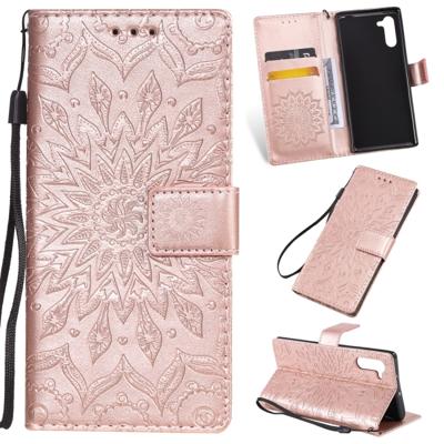 Gedrukt afdrukken zonnebloem patroon horizontale Flip PU lederen case voor Galaxy Note 10 met houder & kaartsleuven & portemonnee & Lanyard (Rose gou