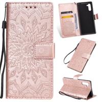 Gedrukt afdrukken zonnebloem patroon horizontale Flip PU lederen case voor Galaxy Note 10 met houder & kaartsleuven & portemonnee & Lanyard (Rose gou