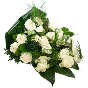 Rouwboeket van witte rozen