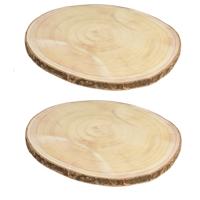 Houten decoratie boomschors boomschijven - 4x stuks - D40 x H2 cm - Hobby materiaal - Kaarsenbord