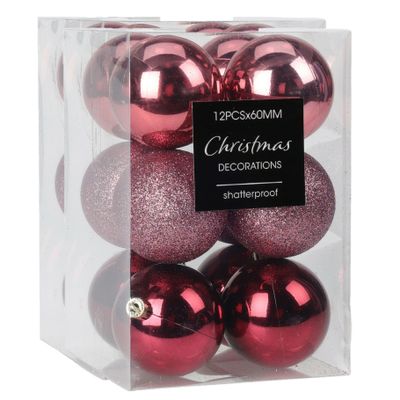 Kerstballen - 24x - kunststof - roze - 6 cm