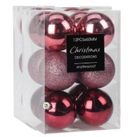 Kerstballen - 24x - kunststof - roze - 6 cm