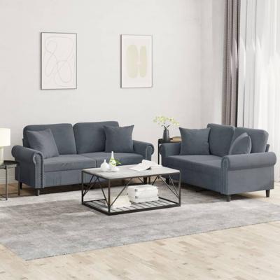 2-delige Loungeset met kussens fluweel donkergrijs