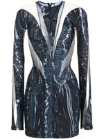 Mugler abstract-print sheer-panelled minidress - Bleu