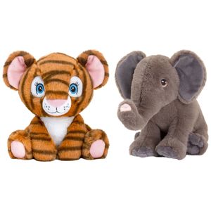 Keel Toys - Pluche knuffel dieren vriendjes set tijger en olifant 25 cm