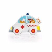 Houten speelgoed witte ambulance 10 cm   -