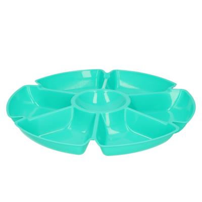 Excellent Houseware Hapjes/chips serveerschaal - blauw - D29 cm - vakjes dienblad - kunststof