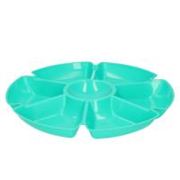Excellent Houseware Hapjes/chips serveerschaal - blauw - D29 cm - vakjes dienblad - kunststof