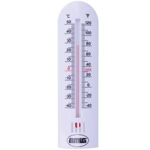 Amig Thermometer binnen/buiten - kunststof - wit - 30 x 6,5 cm - Celsius/Fahrenheit - Buitenthermometers