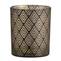 15% korting - Leen Bakker - Waxinelichthouder Strauss - /goudkleur - Ø8,8x10 Cm - Glas - Zwart