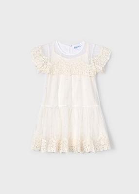 Mayoral Zomer jurk tule embroidery meisjes - bone wit