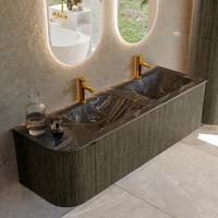 Badmeubel Mondiaz Kurve-Dlux | 145 cm cm | Meubelkleur Shadow | Wastafelkleur Lava | Solid surface | Dubbel / Rechts spoelbak | 2 kraangaten