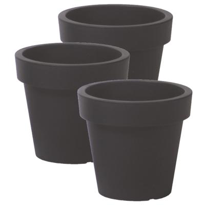 Prosperplast Bloempot Basic - 3x stuks - kunststof - antraciet - D16 x H15 cm - buiten/tuin