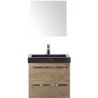 Seville Badmeubelset 60 cm - Natuur Eiken - Wastafel Hardsteen Wit Lucca met Spiegel