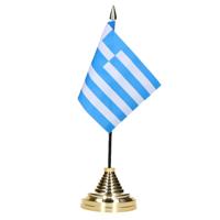 Vlag Griekenland tafelvlaggetje - 10 x 15 cm - met gouden standaard - Hoogte 27 cm