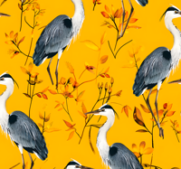 Reigers patroon behang geel