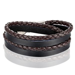 Leren Wrap armband LGT Jewels Gevlochten leer Zwart Bruin