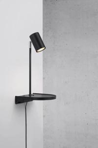Bedlamp wandlamp met usb zwart en plankje &apos;Cody&apos;