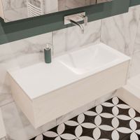 Mondiaz Lush Cloud badmeubel underlayment 100 cm 1 lade solid surface enkele spoelbak rechts zonder kraangat