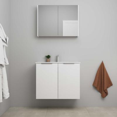 On-Line Badkamermeubelset - 80 cm - Bouwpakket - 2 Deuren met Greep - Porseleinen Wastafel - 1 Kraangat - Spiegelkast - Hoogglans Wit