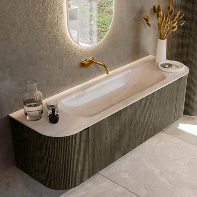 Badmeubel Mondiaz Kurve-Dlux | 150 cm | Meubelkleur Shadow | Wastafelkleur Meli | Solid surface | Wasbak midden spoelbak | Zonder kraangat(en)