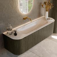 Badmeubel Mondiaz Kurve-Dlux | 150 cm | Meubelkleur Shadow | Wastafelkleur Meli | Solid surface | Wasbak midden spoelbak | Zonder kraangat(en)