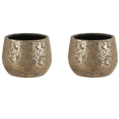 Mica Decorations Bloempot - Set van 4x stuks - goudkleurig - keramiek - 16 x 13 cm