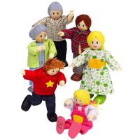 Familie van 6 houten poppen van Hape veelkleurig - thumbnail