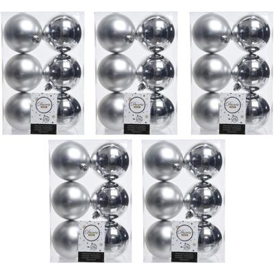 Decoris Kerstballen - 30x stuks - zilver - kunststof mat/glans - 8 cm