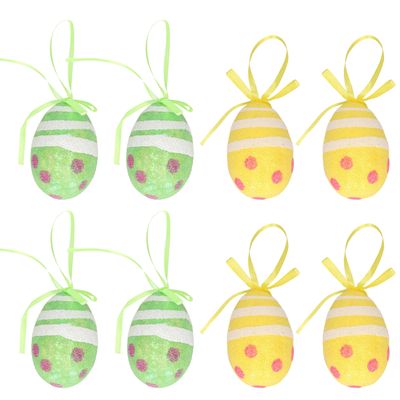 Decoratie paaseieren hangend - 12x stuks - groen/geel - piepschuim - 6 cm
