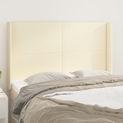 Hoofdbord met randen 147x16x118/128 cm kunstleer crèmekleurig
