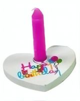 TOM verjaardagskaars in houten hart 7x6,3 cm roze - thumbnail