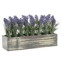 Lavendel bloemen kunstplant in houten bloempot - paarse bloemen - 34 x 14 x 19 cm