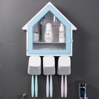 Badkamer muur opknoping kleine huis tandenborstel houder toiletartikelen opslag plank (blauw)
