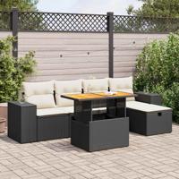6-delige Loungeset met kussens poly rattan acacia zwart