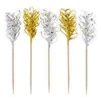 Cocktailprikkers/Decoratieprikkers - 60x - goud/zilver - lametta - oud en nieuw feest prikkertjes