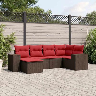 6-delige tuinbankset met kussens, bruin polyrotan