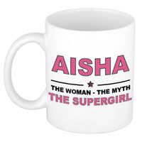 Naam cadeau mok/ beker Aisha The woman, The myth the supergirl 300 ml - Naam mokken