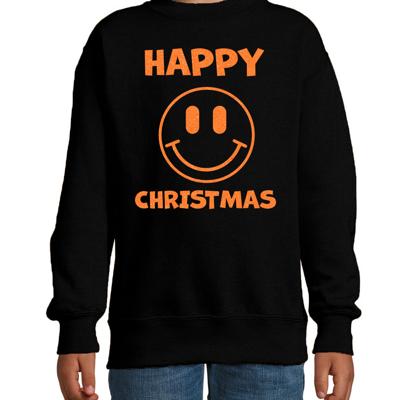 Kersttrui/sweater voor jongens/meisjes - Happy Christmas - zwart - Smile Emoticon - glitter oranje Kersttrui/sweater voor jongens/meisjes - Happy Christmas - zwart - Smile Emoticon - glitter oranje