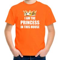 Woningsdag Im the princess in this house t-shirts voor thuisblijvers tijdens Koningsdag oranje meisjes / kinderen XL (164-176)  - - thumbnail