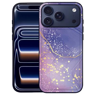 Watercolor Paars iPhone 17 Pro Max Hoesje Zwart TPU Randen En PU Kunstleer Achterkant