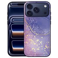 Watercolor Paars iPhone 17 Pro Max Hoesje Zwart TPU Randen En PU Kunstleer Achterkant