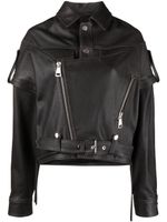 Manokhi veste de moto en cuir à manches amovibles - Gris
