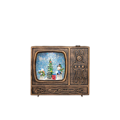 Tv sneeuwpop in glitterwater led op batterij met dc aansluiting 18x16 cm warm wit - Annas collection