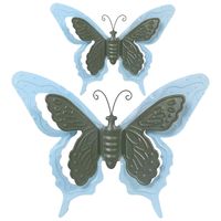 Tuin/schutting decoratie vlinders - metaal - blauw - 24 x 18 cm - 46 x 34 cm - Tuinbeelden