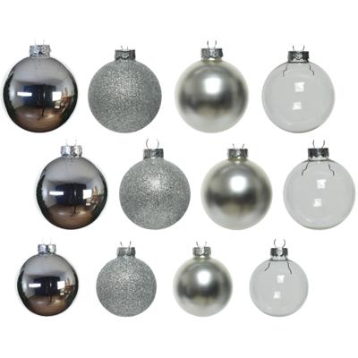 Kerstballen - 42x - zilver - 5-6-7 cm - glas - mat/glans/glitter - kerstversiering Kerstballen - 42x - zilver - 5-6-7 cm - glas - mat/glans/glitter - kerstversiering