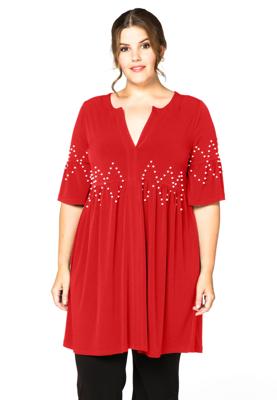 Yoek Tunic ruffled pearls | Rood | Maat 58/60