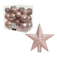 Kerstversiering kunststof kerstballen met piek lichtroze 6-8-10 cm pakket van 27x stuks