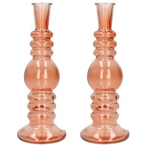 Kaarsen kandelaar Florence - 2x - zacht oranje glas - helder - D8,5 x H23 cm